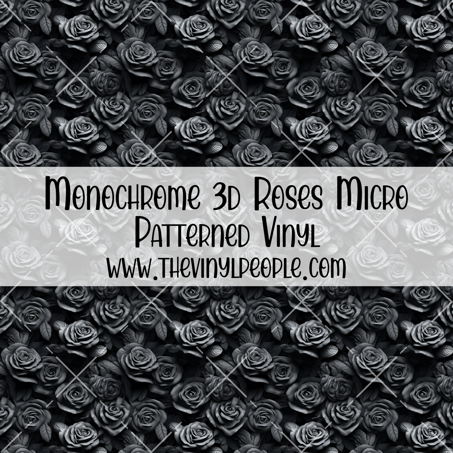 Monochrome 3D Roses Patterned Vinyl