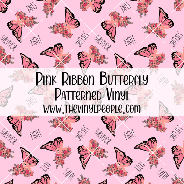 Pink Ribbon Butterfly Patterned Vinyl