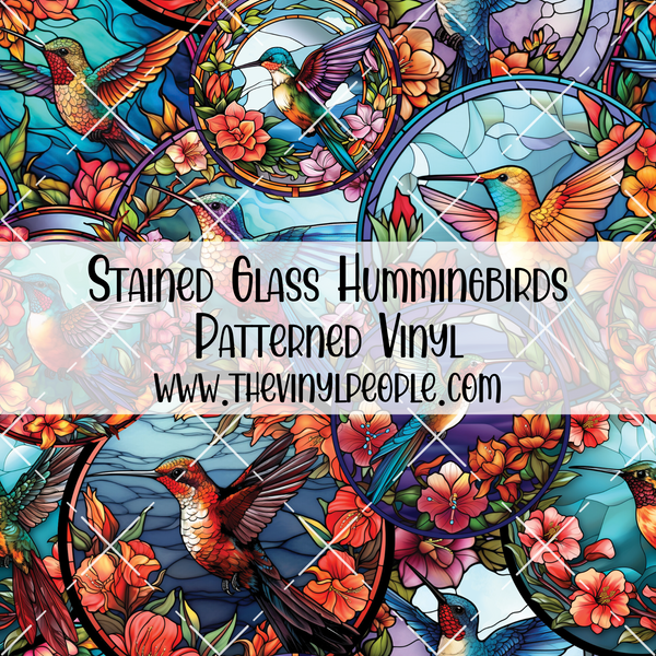 Stained Glass Hummingbirds Patterned Vinyl