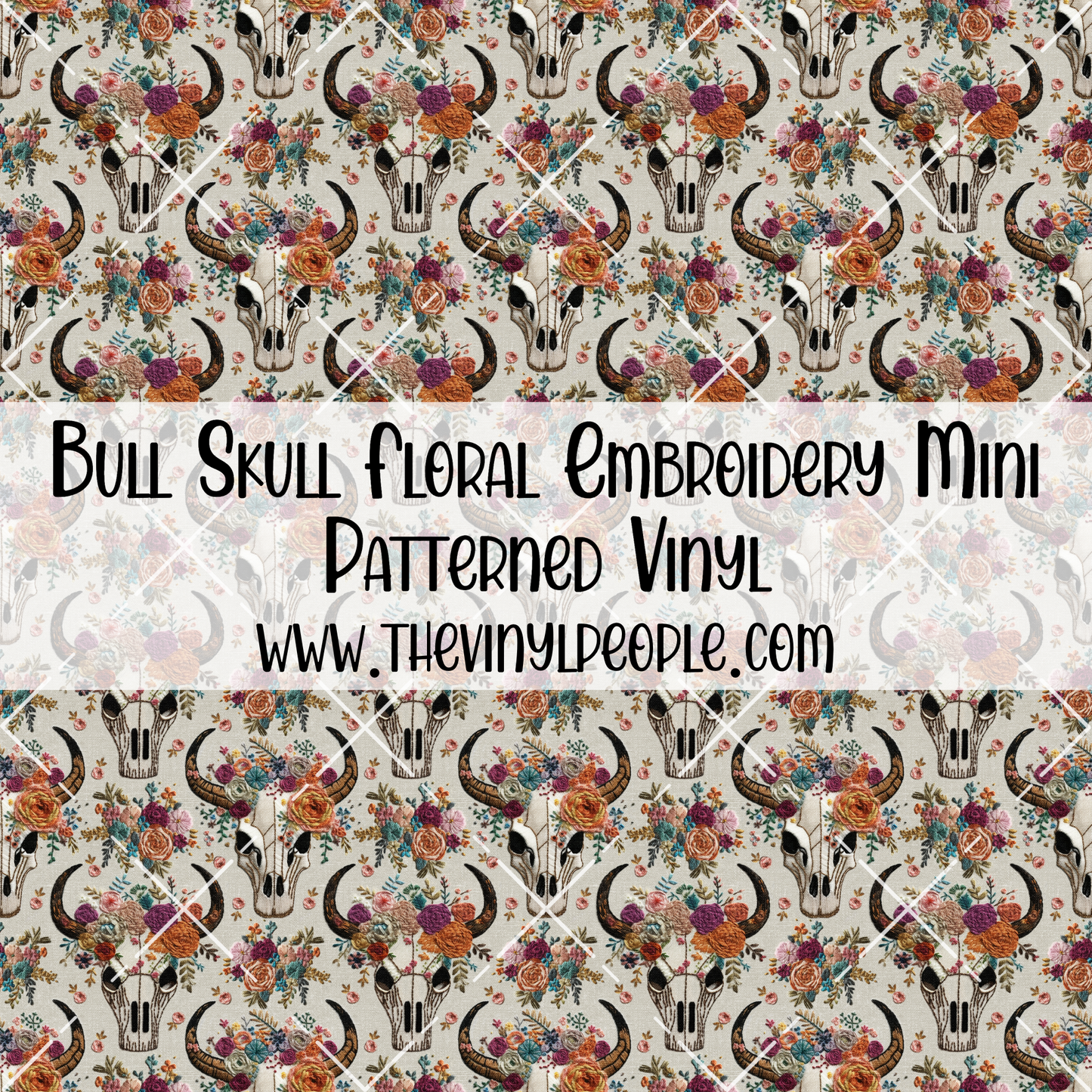 Bull Skull Floral Embroidery Patterned Vinyl