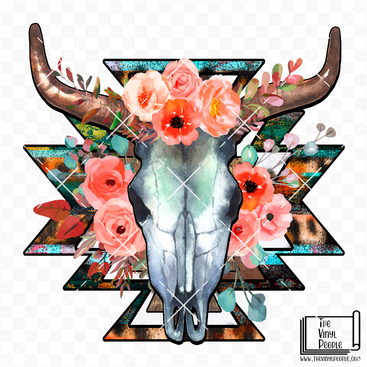 Flower Crown Bull Skull Vinyl Decal