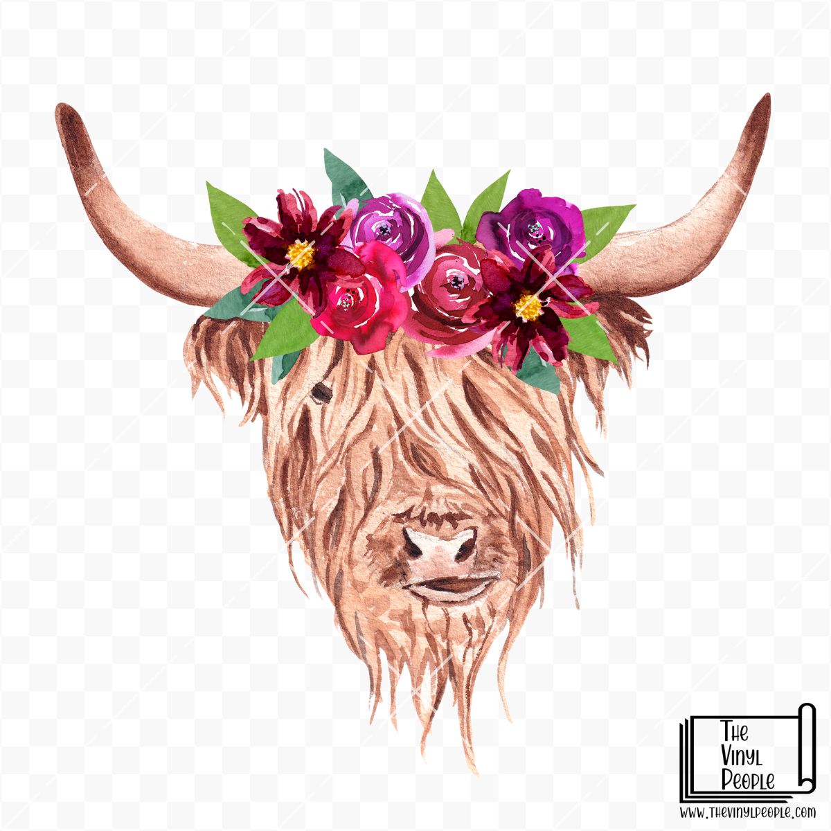 Highland Cow Watercolor Floral Vinyl Decal