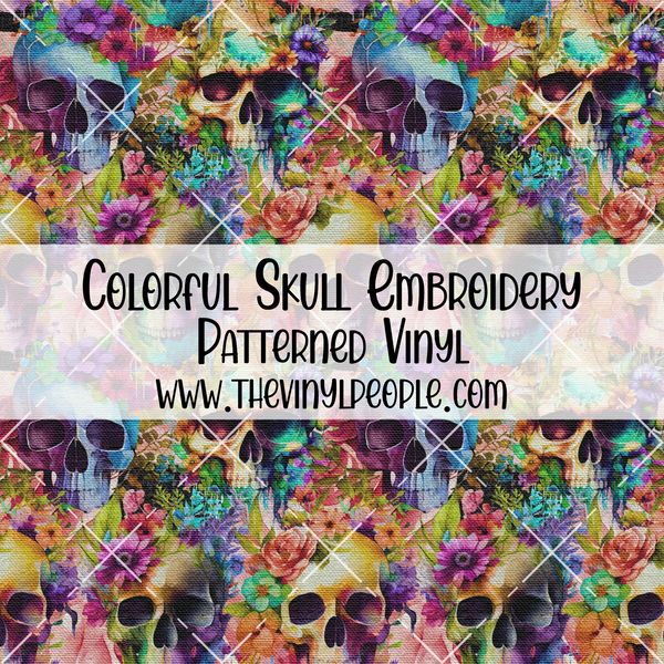 Colorful Skull Embroidery Patterned Vinyl