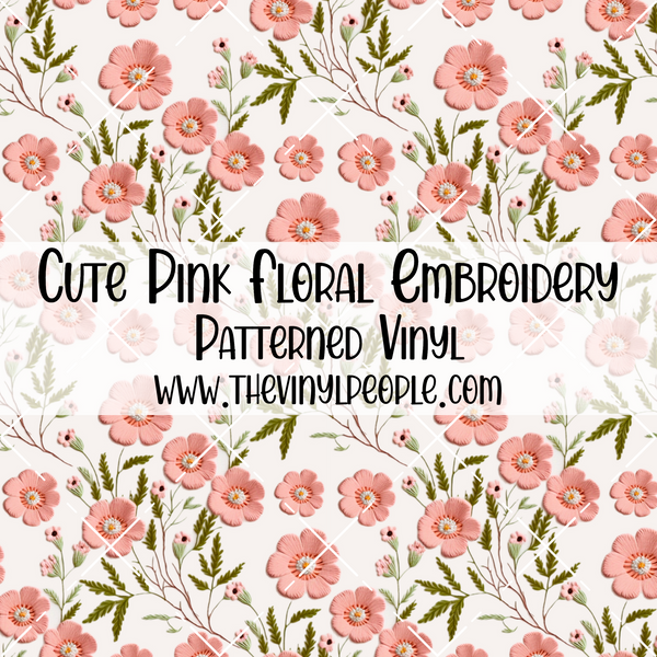 Cute Pink Floral Embroidery Patterned Vinyl