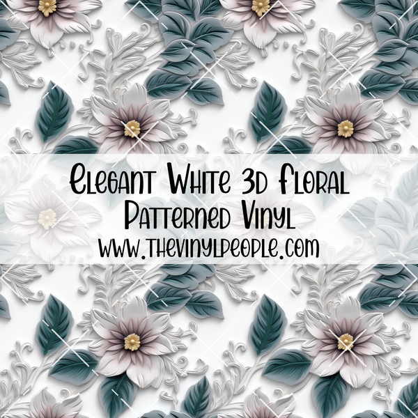 Elegant White 3D Floral Patterned Vinyl