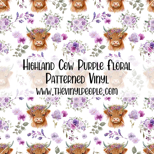 Highland Cow Purple Floral Patterned Vinyl