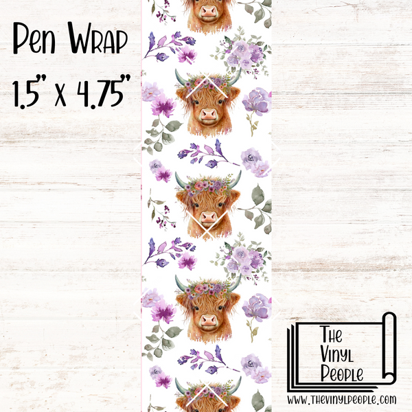 Highland Cow Purple Floral Pen Wrap