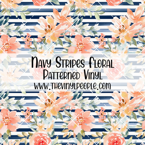 Navy Stripes Floral Patterned Vinyl
