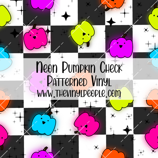 Neon Pumpkin Check Patterned Vinyl