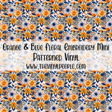 Orange & Blue Floral Embroidery Patterned Vinyl