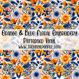 Orange & Blue Floral Embroidery Patterned Vinyl