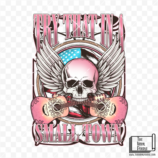 Pink Skull Small Town Vinyl Decal