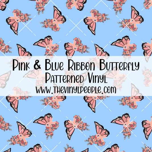 Pink & Blue Ribbon Butterfly Patterned Vinyl