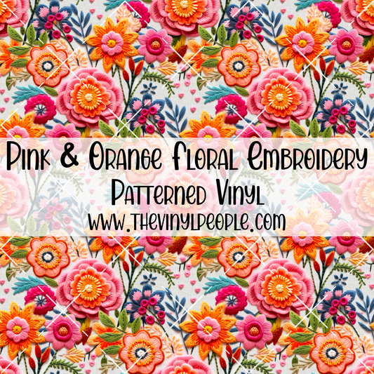 Pink & Orange Floral Embroidery Patterned Vinyl