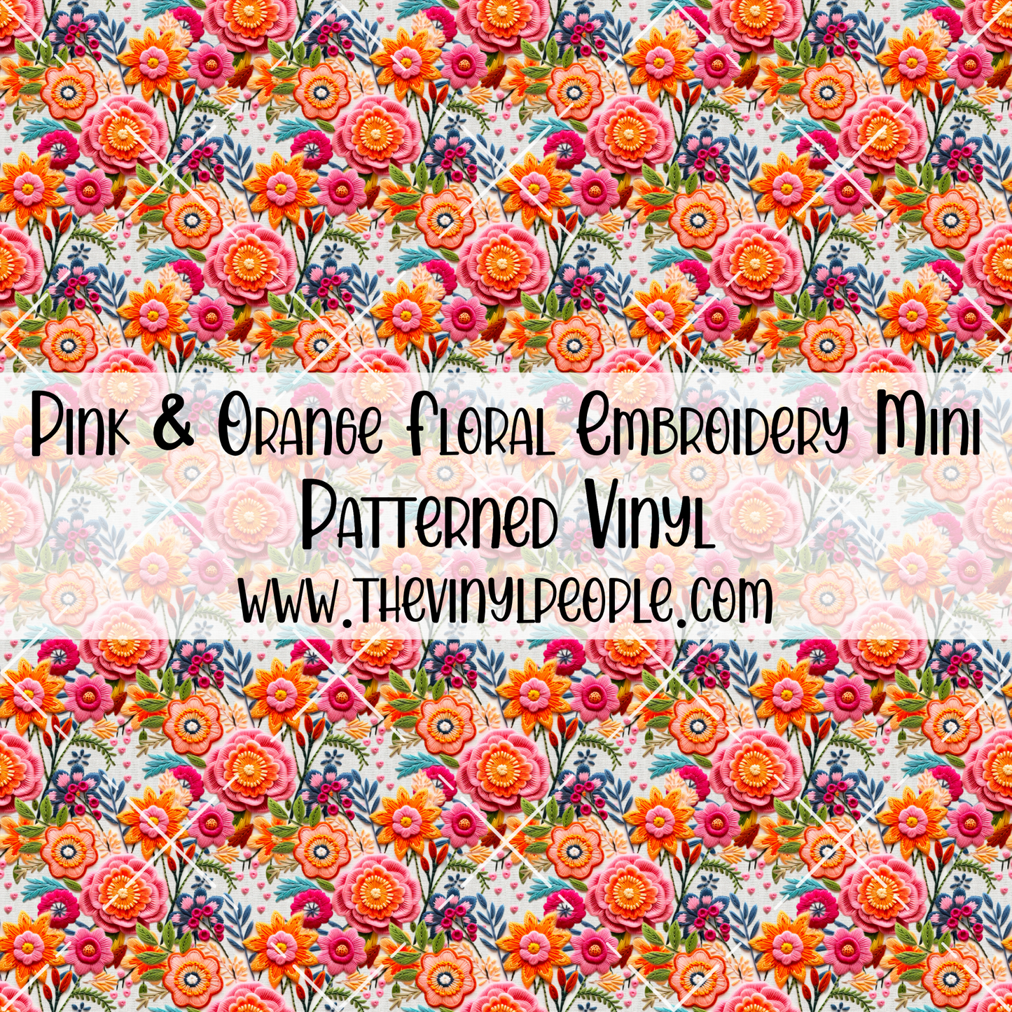 Pink & Orange Floral Embroidery Patterned Vinyl