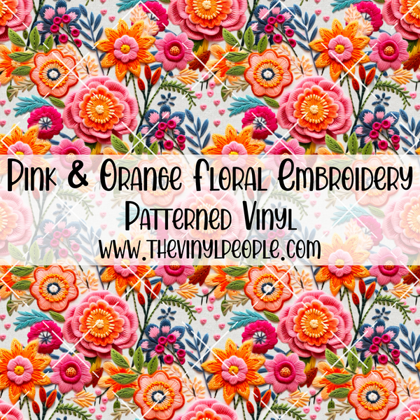 Pink & Orange Floral Embroidery Patterned Vinyl