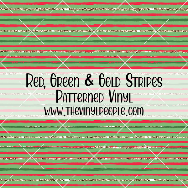 Red, Green & Gold Stripes Patterned Vinyl