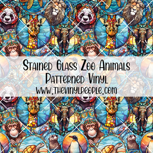 Stained Glass Zoo Animals Patterned Vinyl