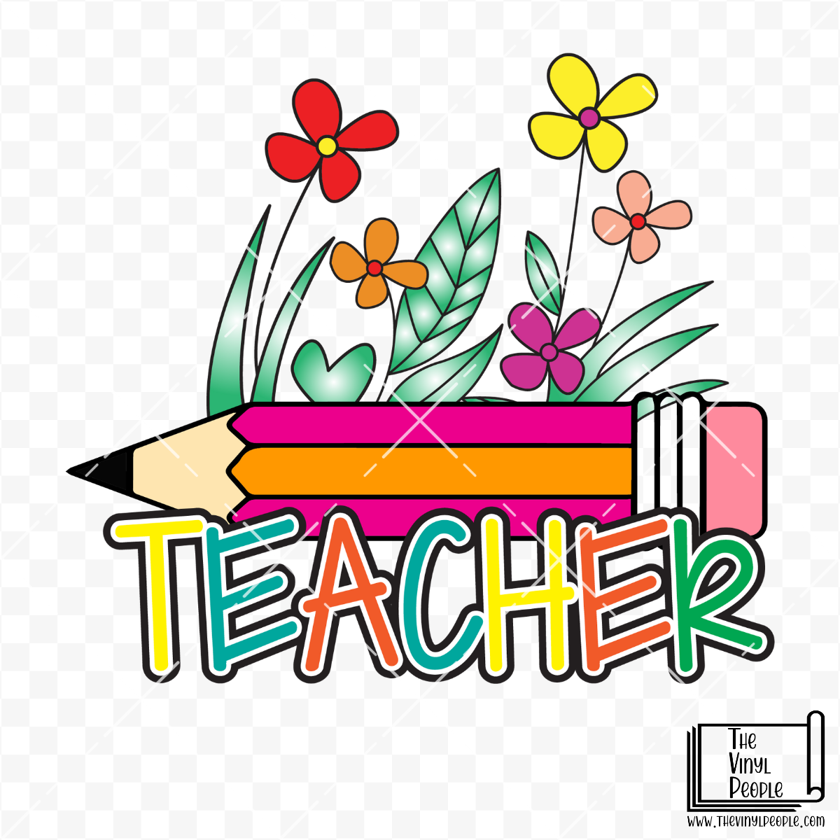 Teacher Pencil Floral Vinyl Decal