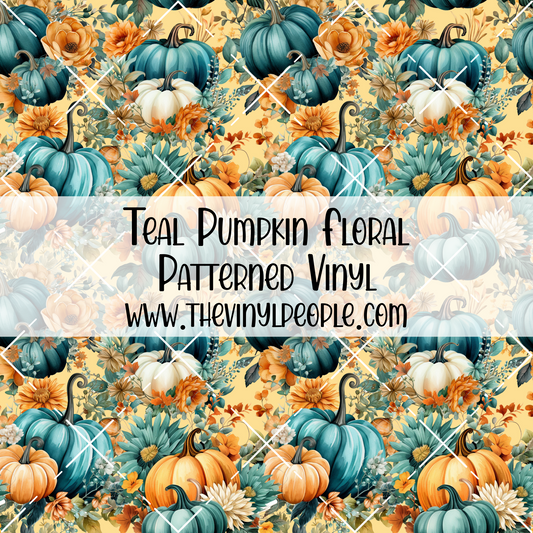 Teal Pumpkin Floral Patterned Vinyl