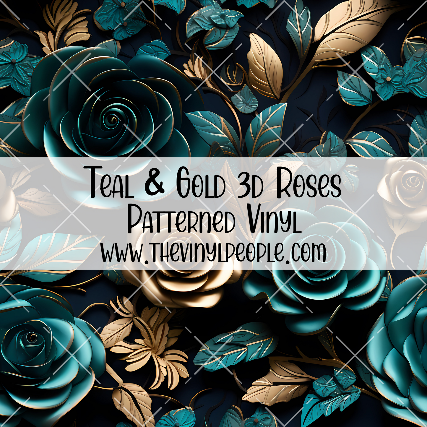 Teal & Gold 3D Roses Patterned Vinyl