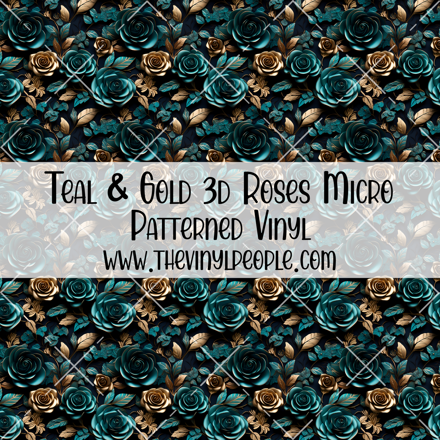 Teal & Gold 3D Roses Patterned Vinyl