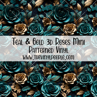 Teal & Gold 3D Roses Patterned Vinyl