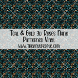 Teal & Gold 3D Roses Patterned Vinyl