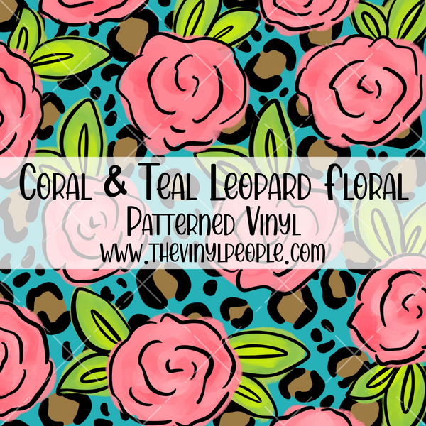Coral & Teal Leopard Floral Patterned Vinyl