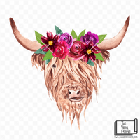 Highland Cow Watercolor Floral Vinyl Decal