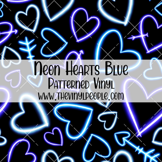 Neon Hearts Blue Patterned Vinyl