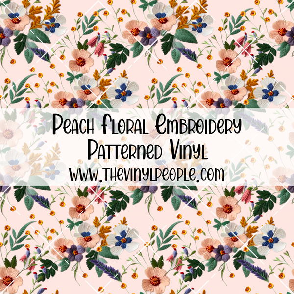 Peach Floral Embroidery Patterned Vinyl
