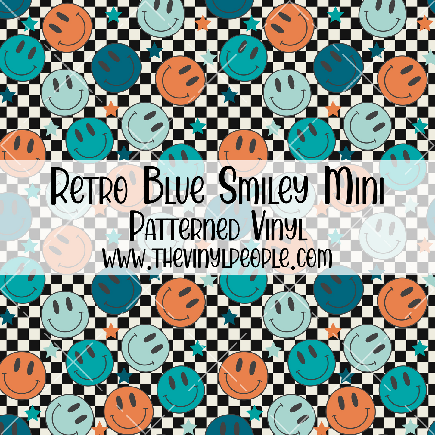 Retro Blue Smiley Patterned Vinyl