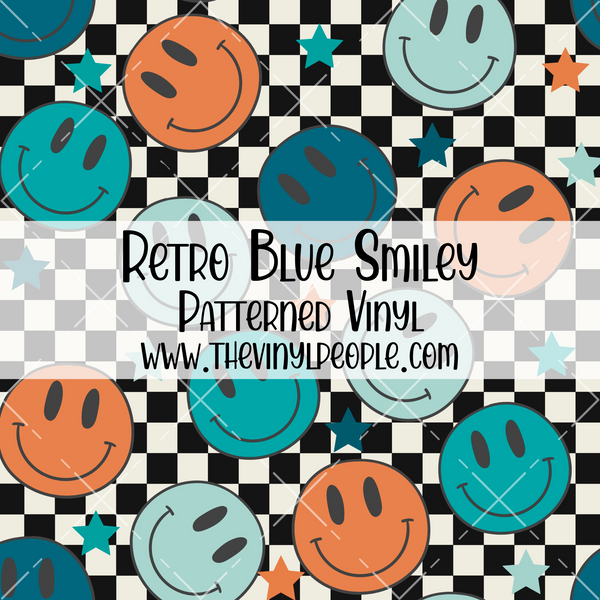 Retro Blue Smiley Patterned Vinyl