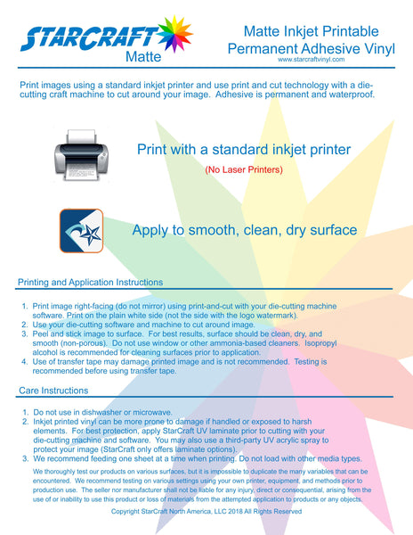 Starcraft Inkjet Printable Heat Transfer 10 Sheet Pack - Light Materials