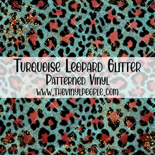 Turquoise Leopard Glitter Patterned Vinyl