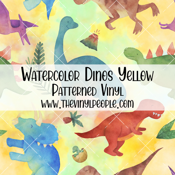 Watercolor Dinos Yellow Patterned Vinyl